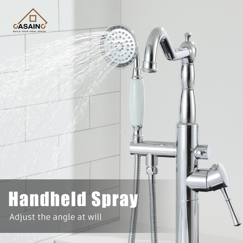 Single Handle Classical Freestanding Bathtub Faucet with Hand Shower Hand, Chrome