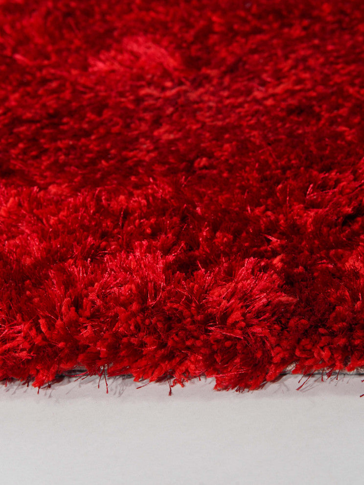 HAND TUFTED SHAG POLYESTER ECO-FRIENDLY AREA RUGS, Red Color, Solid Design