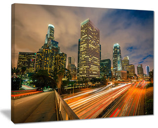 "Los Angeles Yellow Skyline Night" Canvas Print