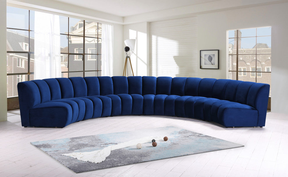 Infinity Channel Tufted Velvet Modular Chair, Navy, 6 Piece