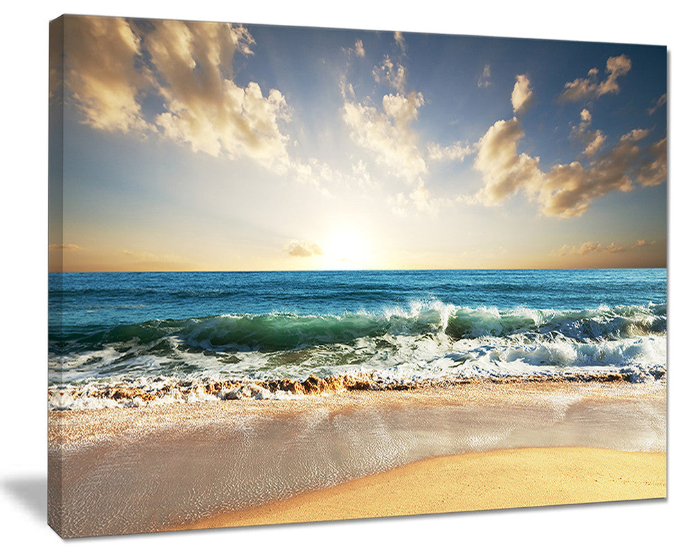 "Cloudy Sky and Vibrant Blue Sea" Seashore Canvas Wall Art, 20"x12"