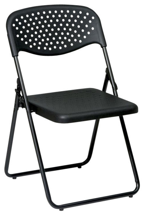 Folding Chair With Plastic Seat and Back, Set of 4, Black