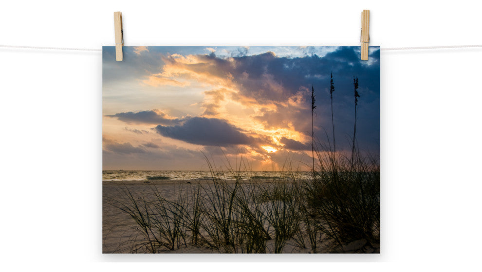 Coastal Style Wall Decor: Anna Maria Island Cloudy Beach Sunset 2 Print, 12" X 16"