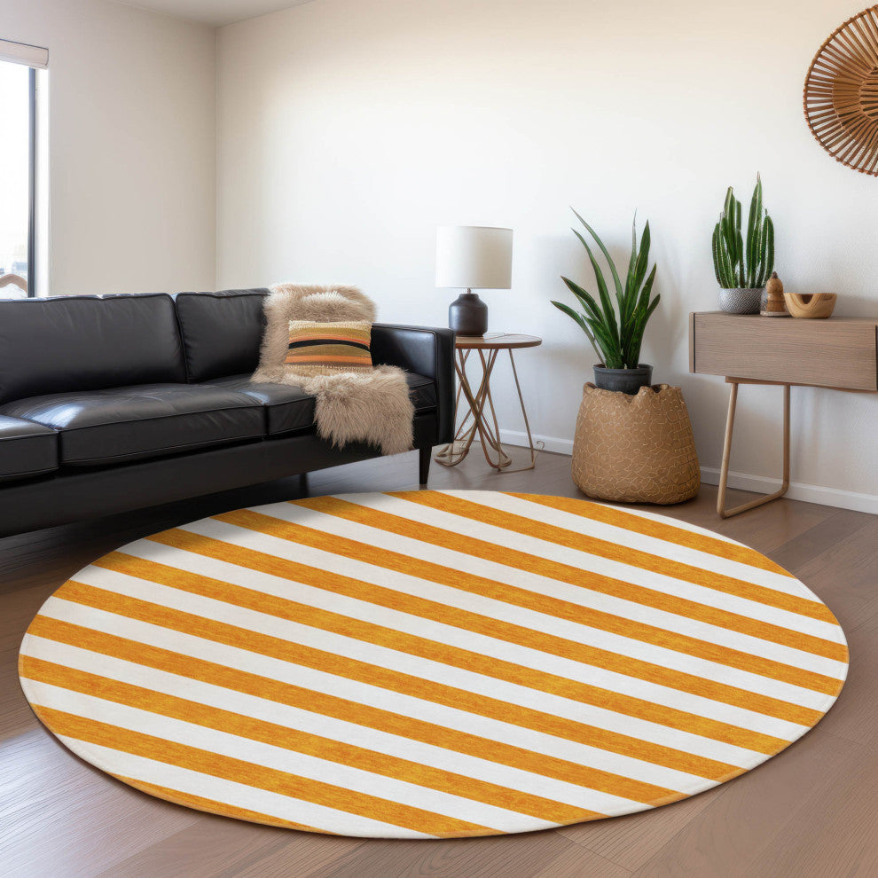 Premium Machine Washable Mayfield AMF528 Orange 8' x 8' Round Rug