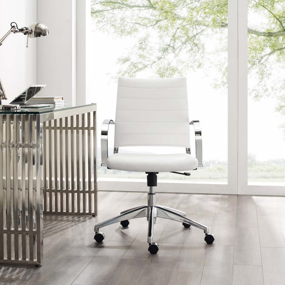Computer Work Desk Chair, Faux Leather, White, Modern, Home Business Office