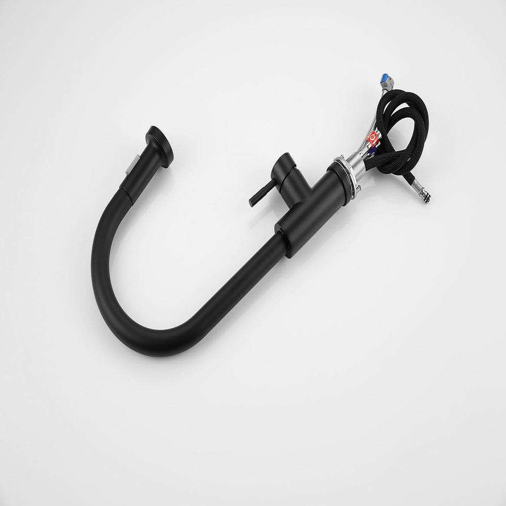1-Handle Deck Mounted Pull Out Stainless Steel Kitchen Faucet, Matt Black