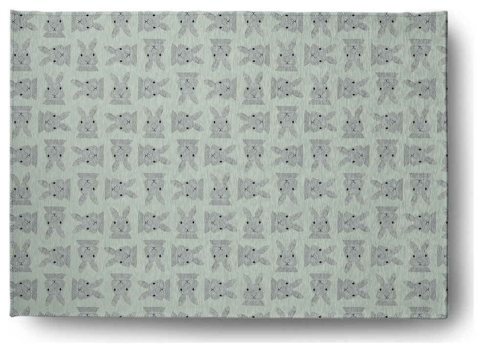 Criss Cross Bunnies Easter Chenille Rug, Breezeway Green, 5'x7'