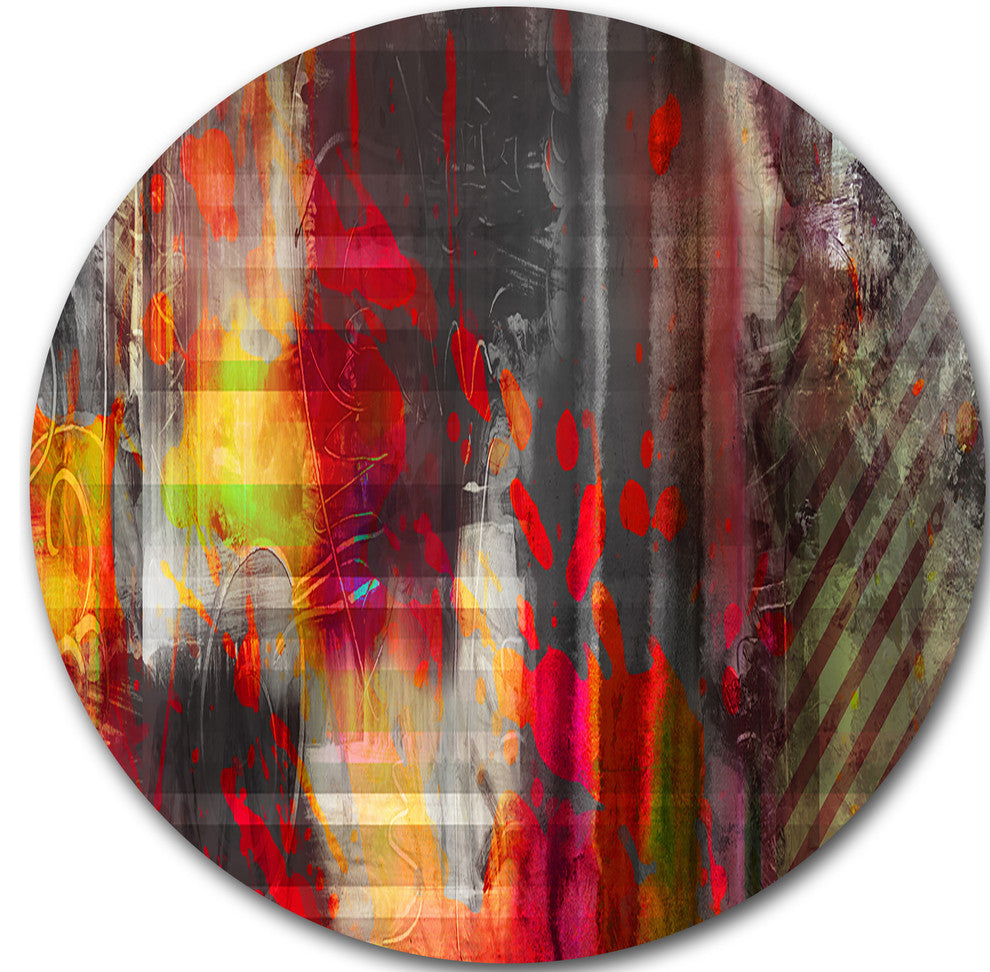 Red Decorative Design, Modern Abstract Round Wall Art, 38"