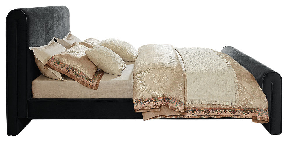 Sloan Black Velvet Full Bed, Black, Queen