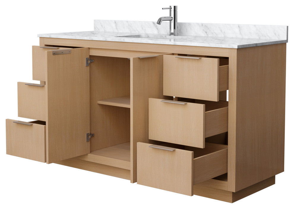 Maroni 60" Light Straw Single Vanity, White Carrara Marble Top