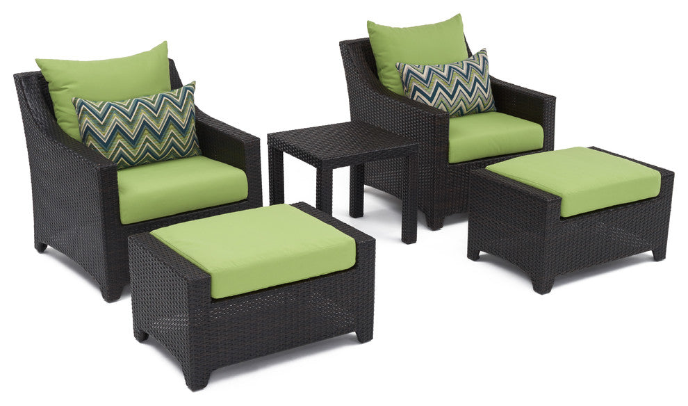 Deco 5 Piece Sunbrella Outdoor Club Chair and Ottoman Set, Ginkgo Green