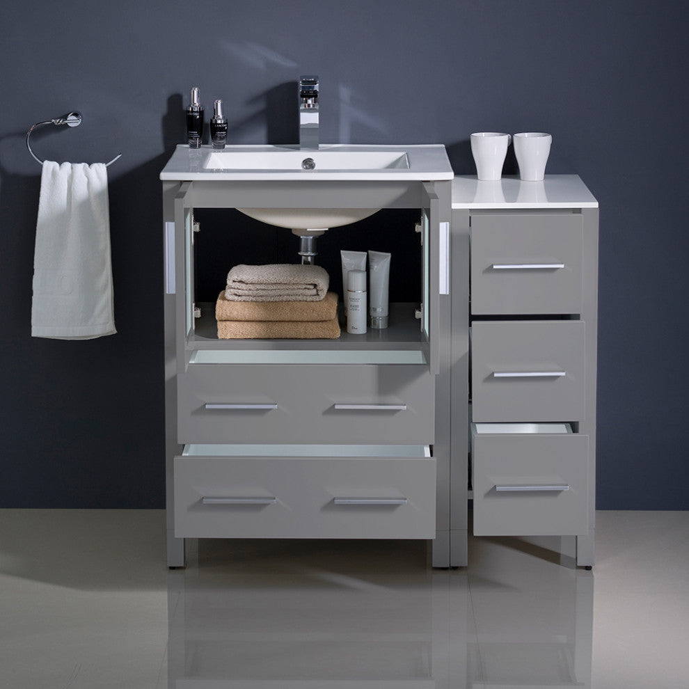 Torino Modern Bathroom Cabinets With Integrated Sink, Gray, 36"