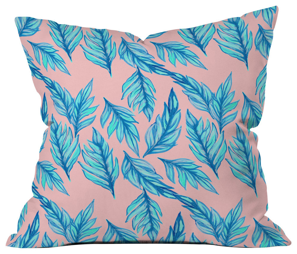Lisa Argyropoulos Blue Leaves Pink Throw Pillow, 16"x16"