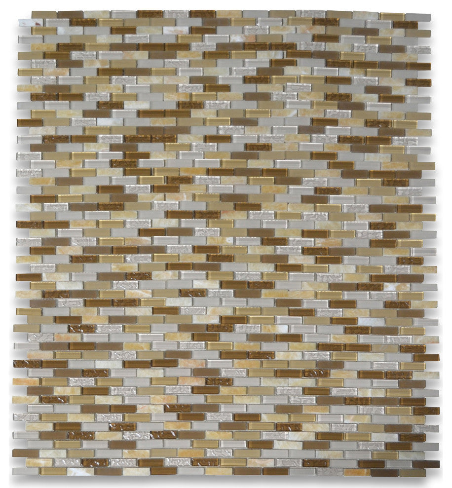 Glass Mosaic Tile Beige Brown White Crackled Yellow Honey Onyx Accent, 1 sheet
