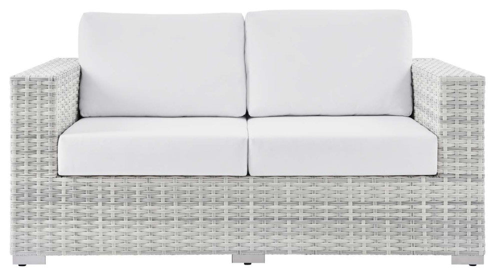 Lounge Loveseat Sofa, Rattan, Wicker, Gray White, Modern, Outdoor Patio