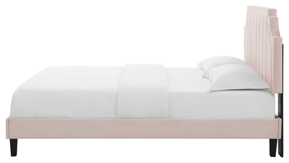 Platform Bed Frame, Twin Size, Velvet, Pink, Modern Contemporary, Bedroom Master