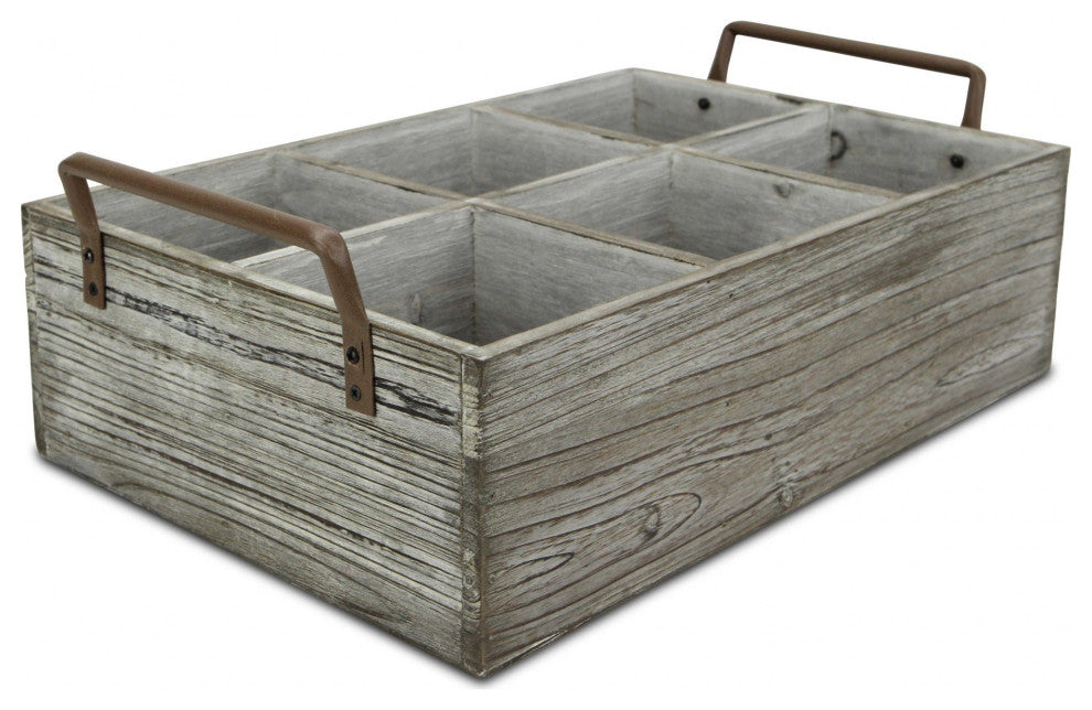 Rustic Graywash Six Slot Wooden Caddy