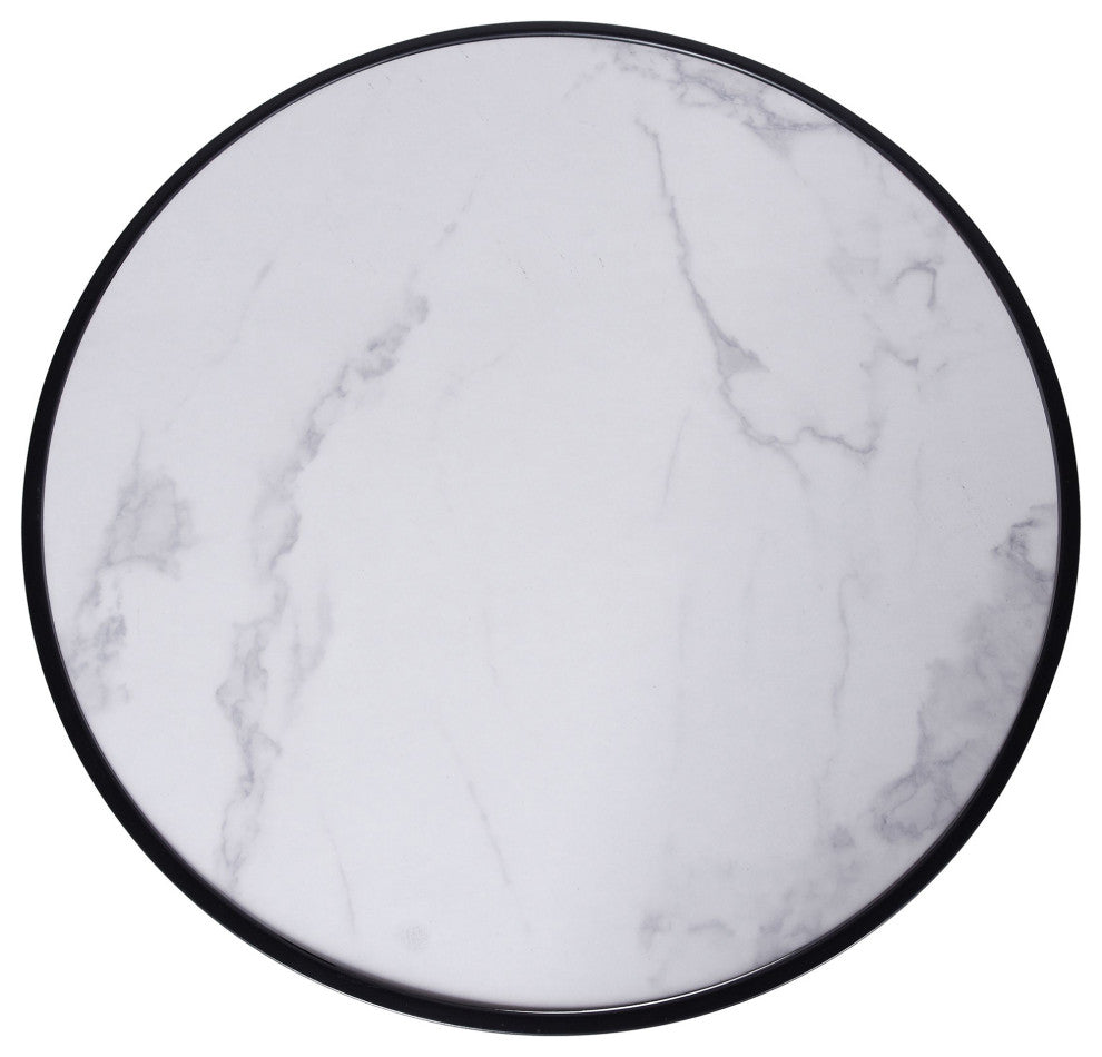 Matte Black Spun Metal and Faux Marble Top Accent Table