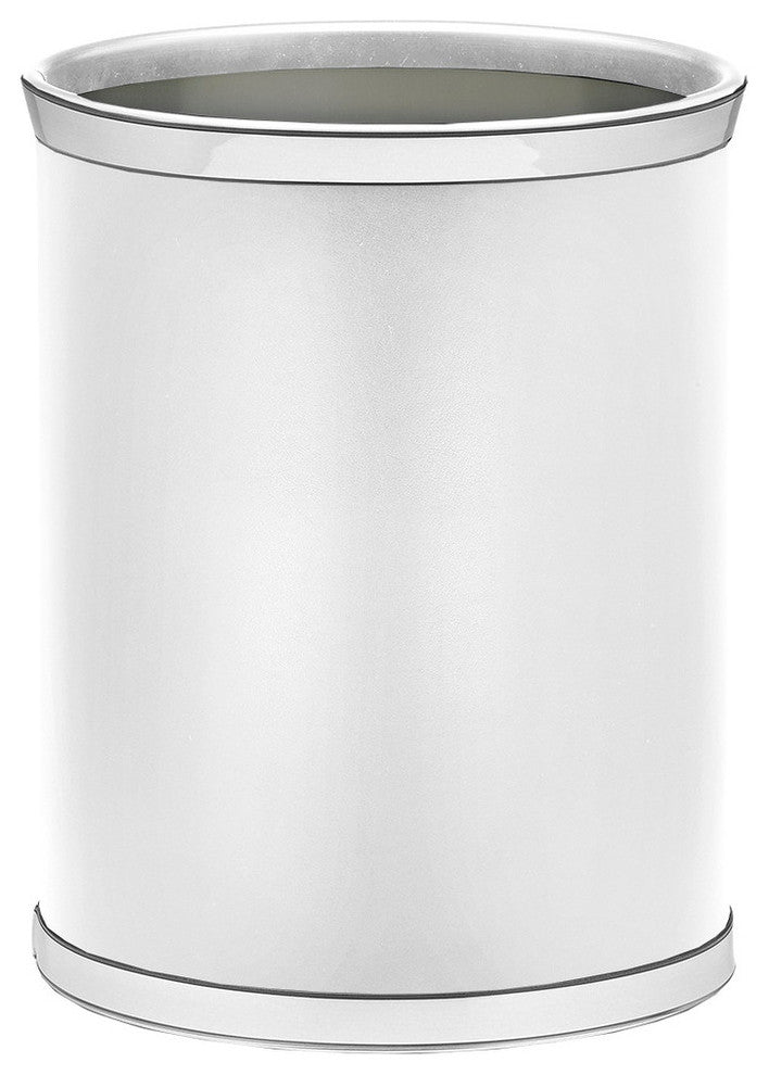 Sophisticates White With Polished Chrome 14" Oval Waste Basket
