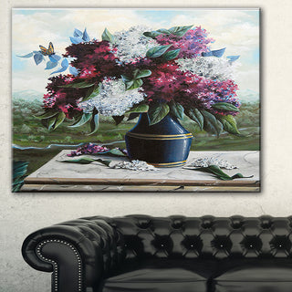 "Lilac in Blue Jug" Floral Digital Art Canvas Print