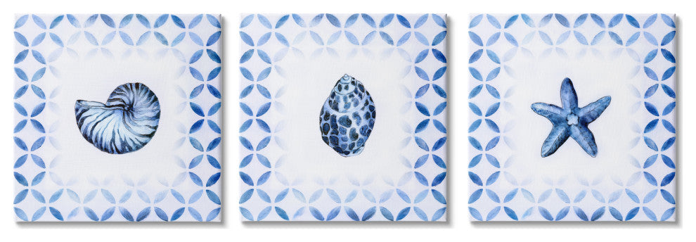 Nautilus Spiral Shell Starfish Blue Aquatics Circle Pattern,17 x 17