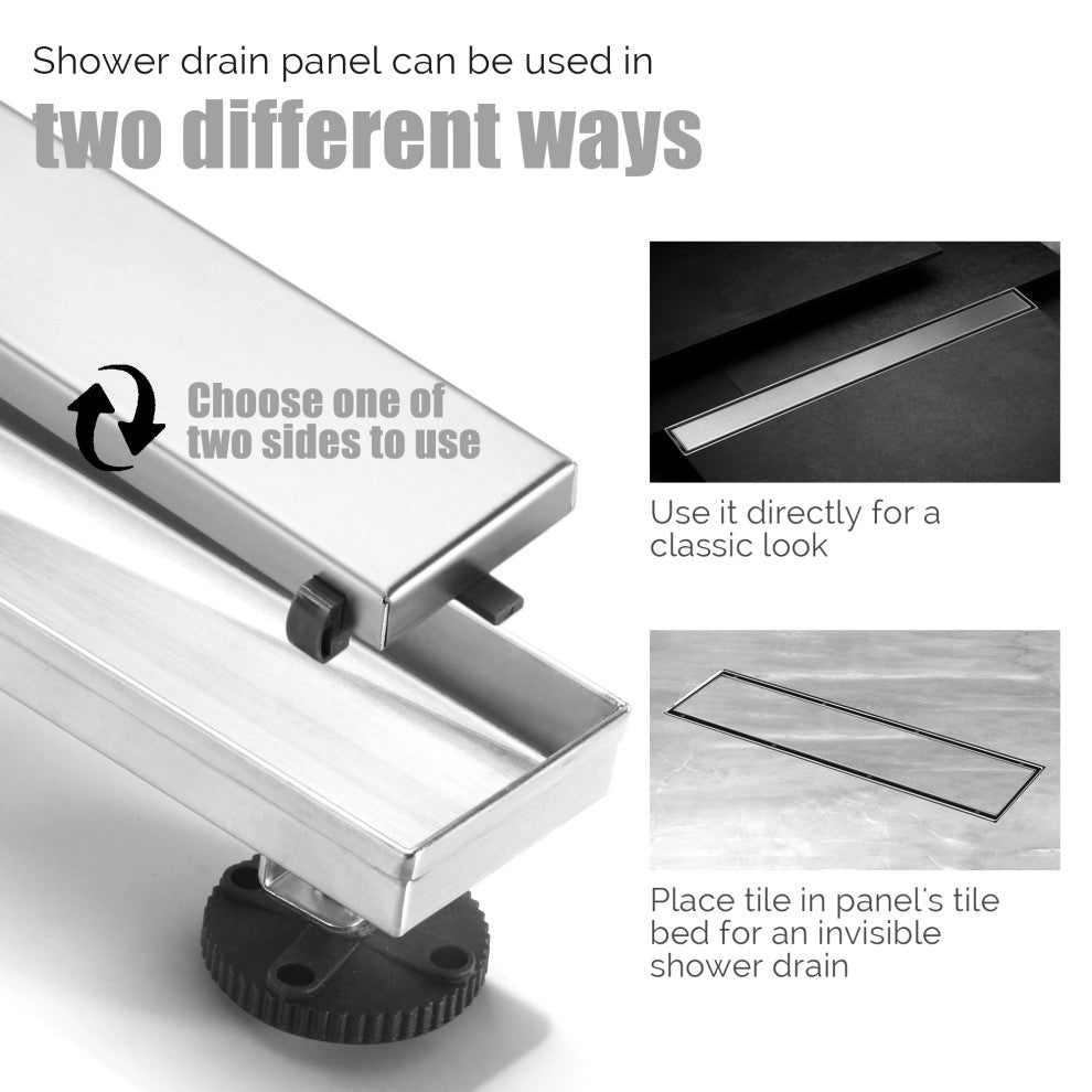 HEATGENE Linear Shower Drain Stainless Steel Rectangle Shower Drain, Brush, 48"