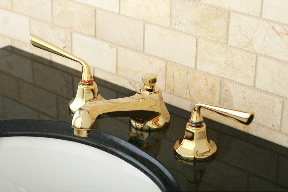 Kingston Brass Widespread Bathroom Faucet With Brass Pop-Up, Polished Brass
