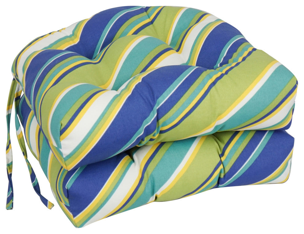 16" Polyester Outdoor U-Shaped Tufted Chair Cushions, Set of 6, Browning Sunblue