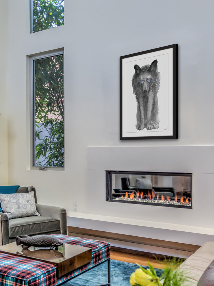 "Gray Wolf with Shades" Framed Painting Print, 16"x24"