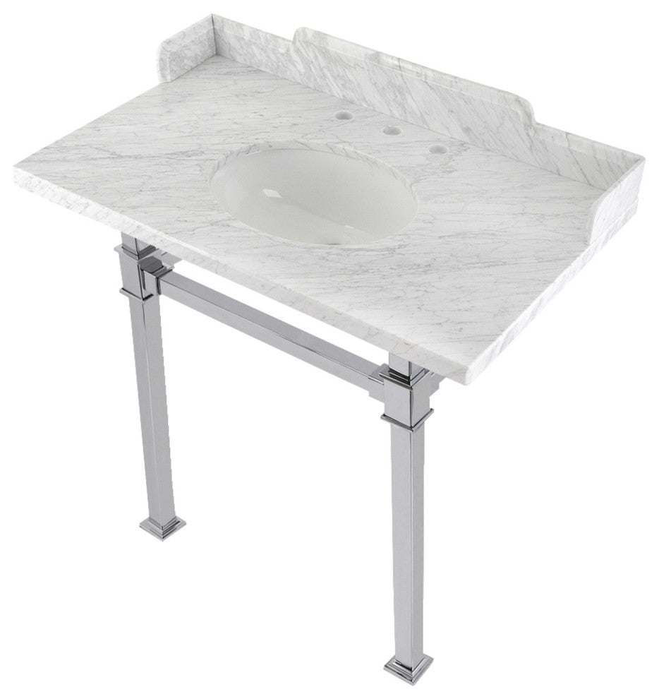 Kingston Brass LMS36MOQ1 36" Carrara Marble Console Sink, Legs