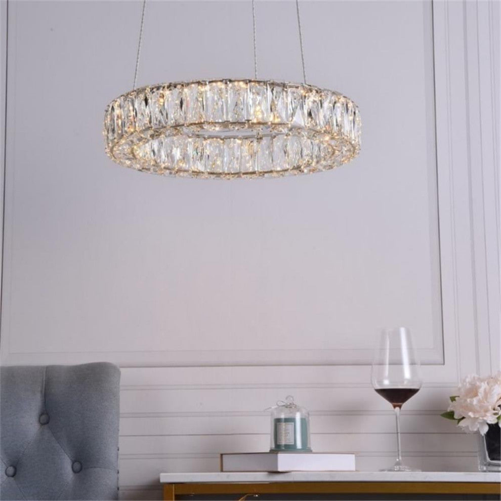 Elegant Lighting Monroe 17.7" Round Royal Cut Crystal LED Chandelier in Gold