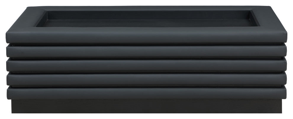 Rory Black Faux Leather Coffee Table, Black, Rectangular, Black Finish