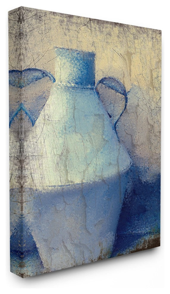 Cracked Rustic Wall Painting Blue Pottery Stretched Canvas Wall Art, 16"x20"