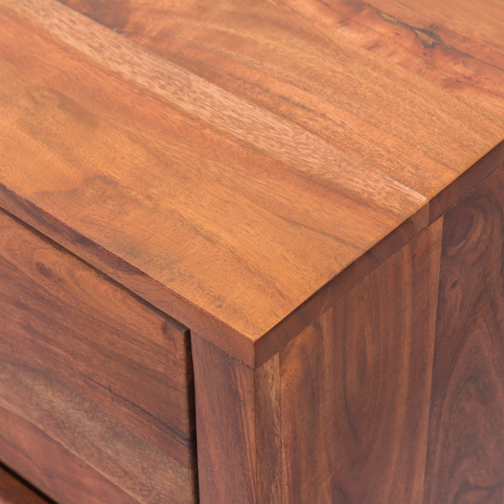 Modern Acacia Wood Dresser or Display Unit With Metal Base Walnut Brown/Black