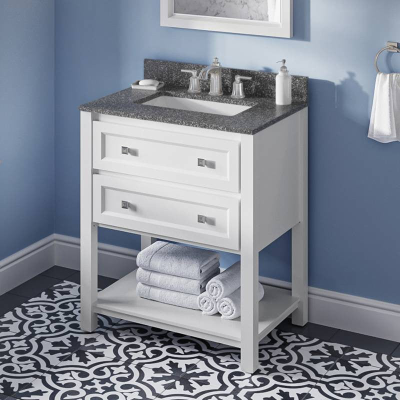 Adler Transitional 30" White Vanity, Boulder Cultured Marble Vanity Top