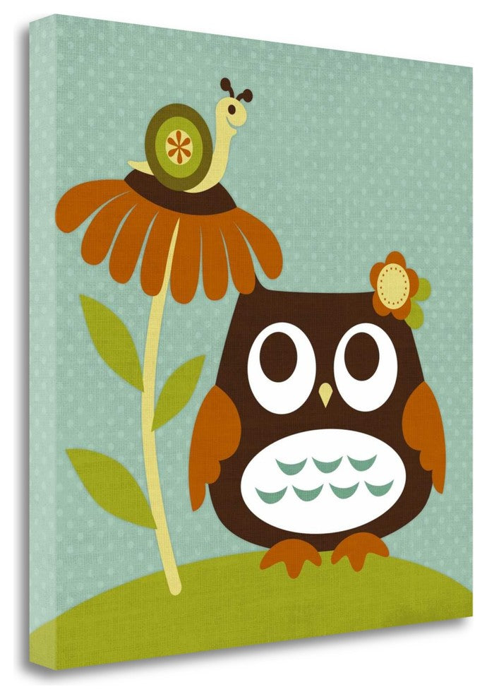 "Owl Looking At Snail" By Nancy Lee, Giclee Print on Gallery Wrap Canvas