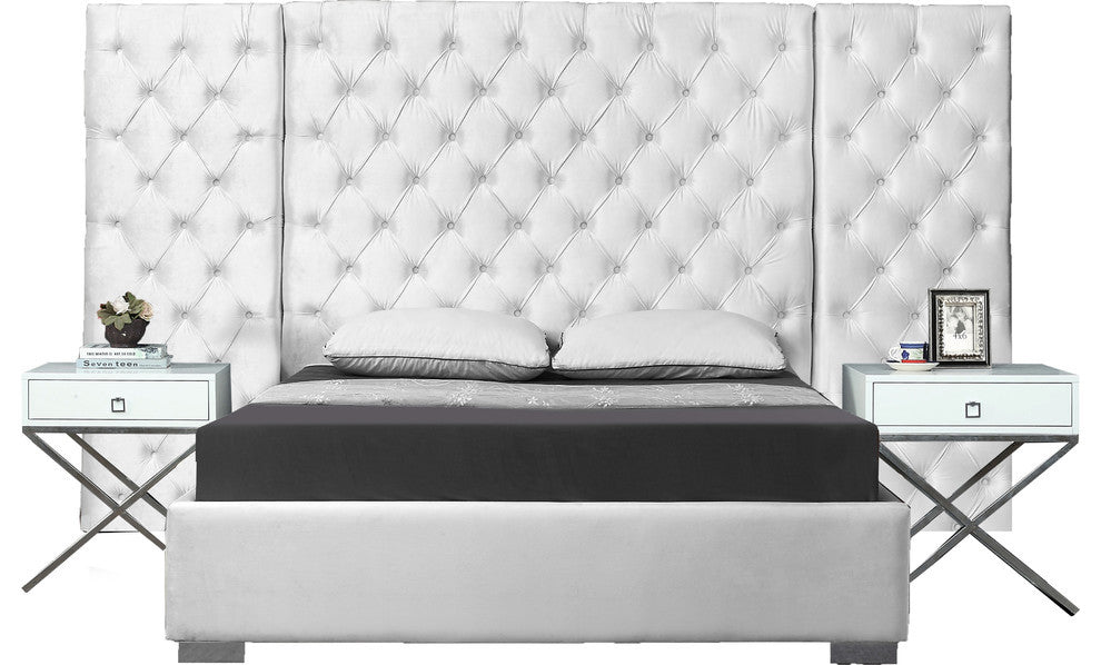 Grande Velvet Bed, White, King