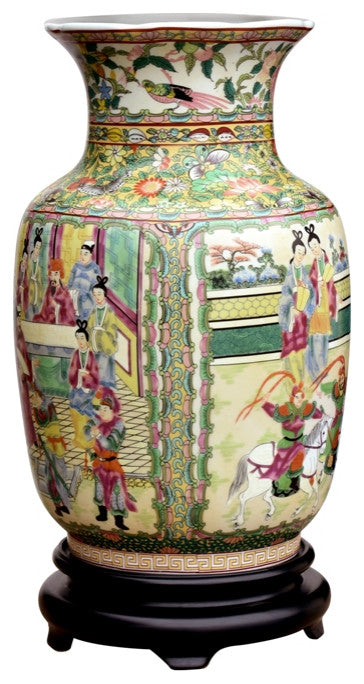 Chinese Rose Canton Porcelain Vase With Stand 14"