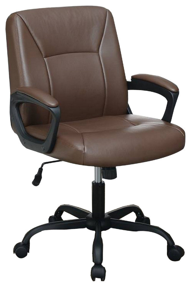 Benzara BM266478 Office Chair With Curved Arms and Leatherette Upholstery, Brown