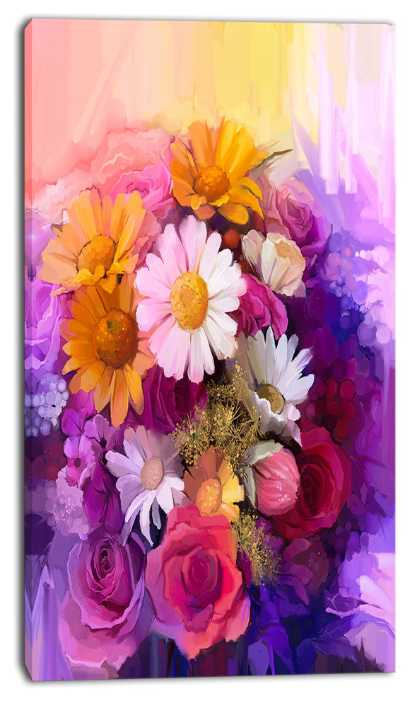 Colorful Bouquet of Different Flowers, Floral Canvas Art Print, 16"x32"