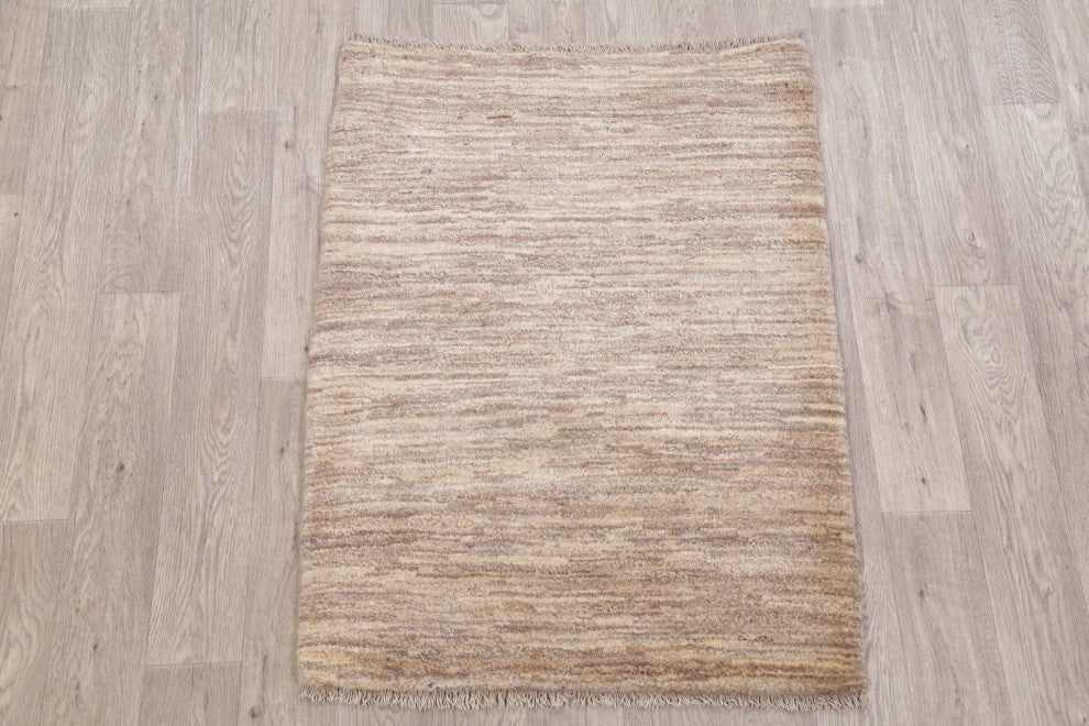 Gabbeh Solid Rustic Hand-Knotted Persian Oriental Area Rug, Beige, 3'10"x2'11