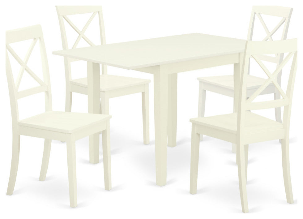 Dining Set 5 Pc- 4 Chairs, Table, Linen White Chair Seat, Linen White Frame.