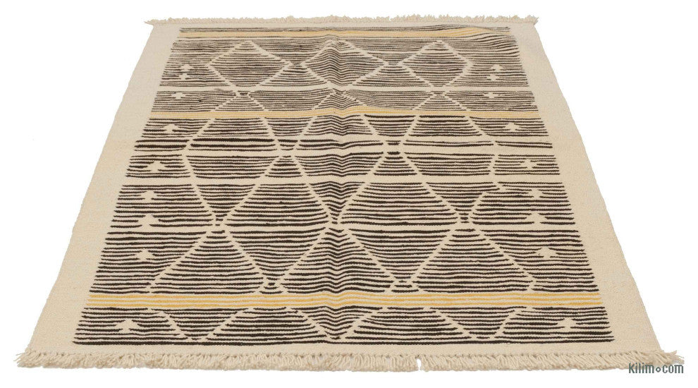 Beige, Brown New Handwoven Turkish Kilim Rug 3' 10" x 6' 1", 46 in. x 73 in.