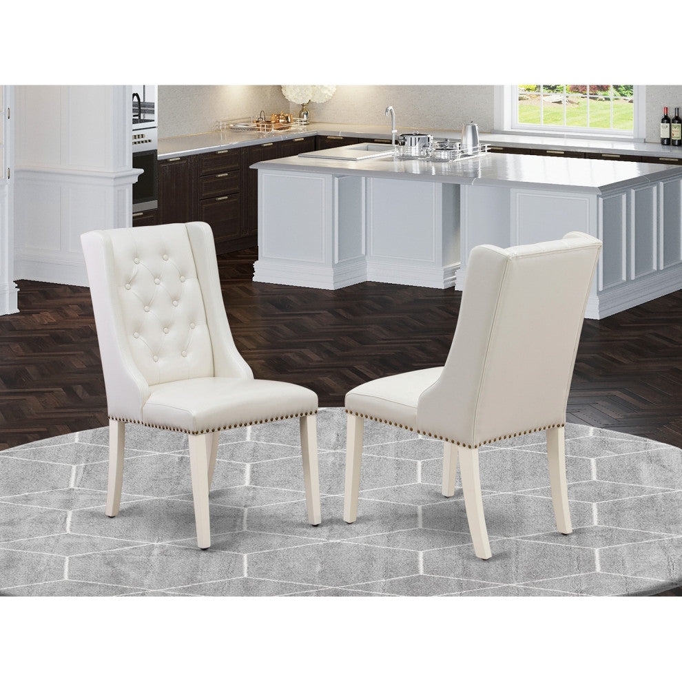 Dining Chairs, Light Grey, Button Tufted Back, Linen White Wood Legs,Set of 2