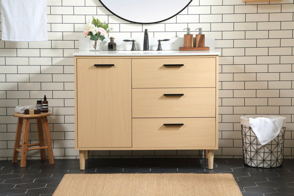 Home Living Modern Natural Oak-Light Bathroom Vanity, Maple, 42"