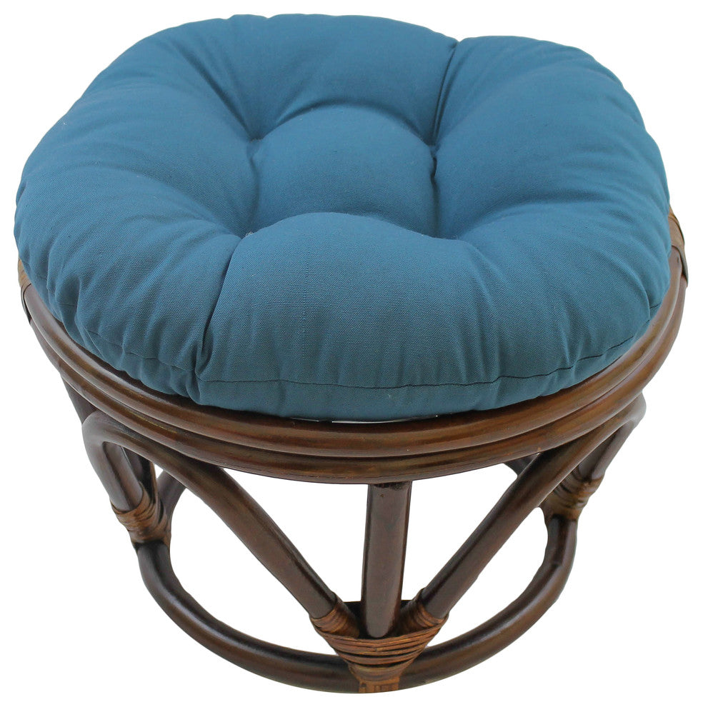 18" Round Solid Twill Tufted Footstool Cushion, Indigo