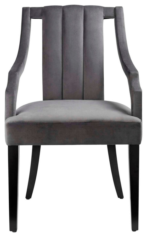 Side Dining Chair, Set of 2, Gray, Velvet, Modern