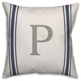 Blue Farmhouse Stripe Monogram - P 18x18 Spun Poly Pillow