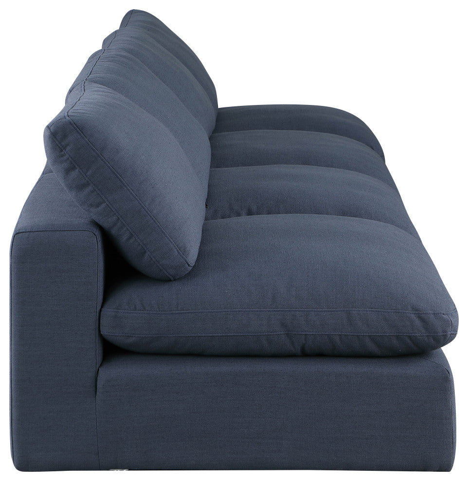 Comfy Upholstered Modular Sofa, Navy, 4-Piece: 4 Armless Chair, Linen Textured Fabric