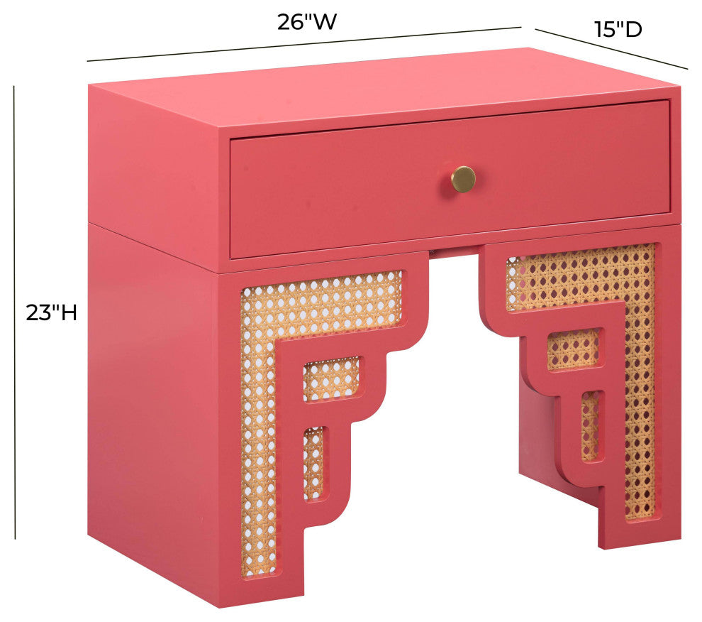 Suzie Coral Pink/Rattan Nightstand